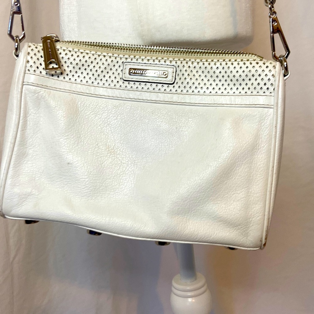 Rebecca Minkoff white leather cross-body purse handbag with chain strap